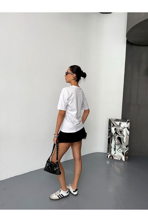 Kuş Detaylı Nakışlı Oversize  Suprem Penye  T-Shirt