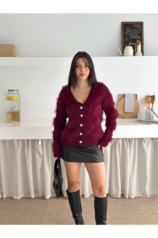 Sakal Kumaş Yumuşak Dokulu Düğme Detaylı Triko Hırka