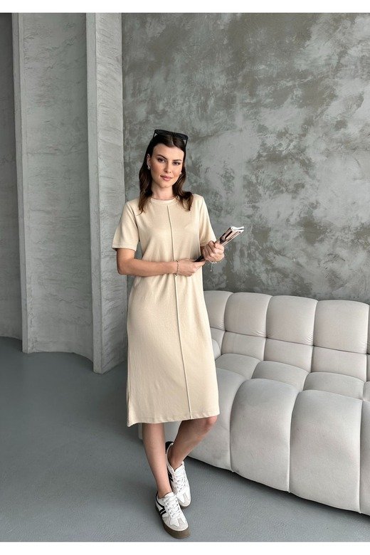 ÇIMA DETAYLI MODAL PİKE KUMAŞ ELBİSE