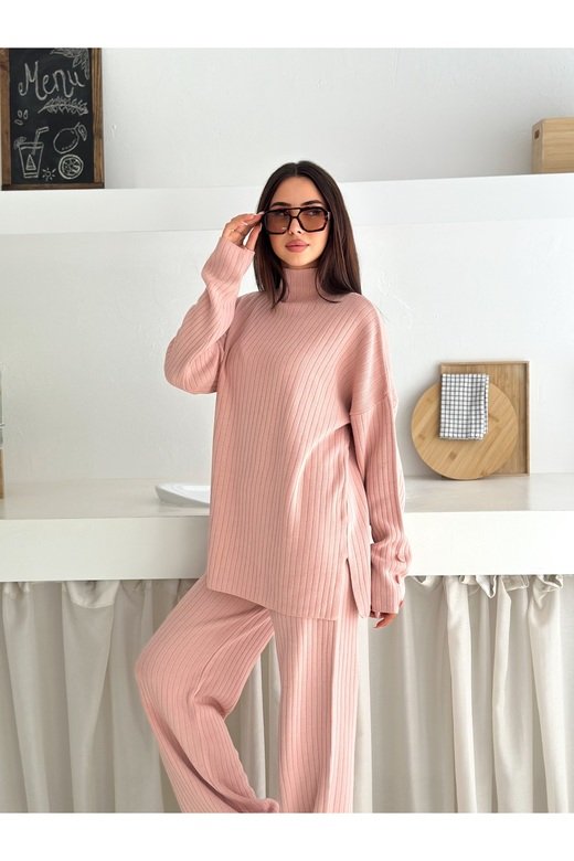 Balıkçı Yaka Düğme Detaylı Triko Takım