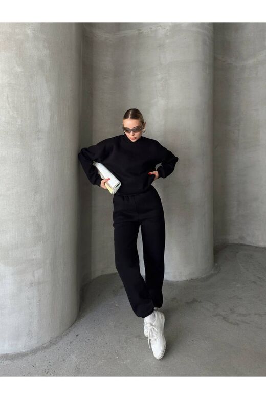 Oversize 3 I?Plik Şardonlu Bisiklet Yaka Eşofman Takım