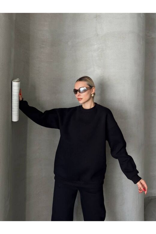 Oversize 3 I?Plik Şardonlu Bisiklet Yaka Eşofman Takım