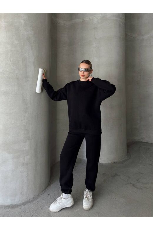 Oversize 3 I?Plik Şardonlu Bisiklet Yaka Eşofman Takım