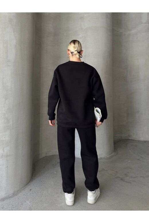Oversize 3 I?Plik Şardonlu Bisiklet Yaka Eşofman Takım
