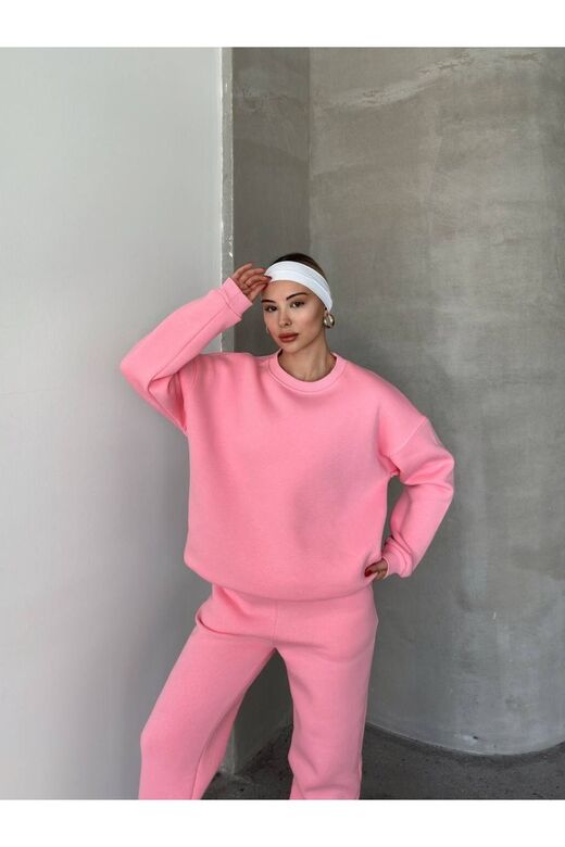 Oversize 3 İplik Şardonlu Bisiklet Yaka Eşofman Takım