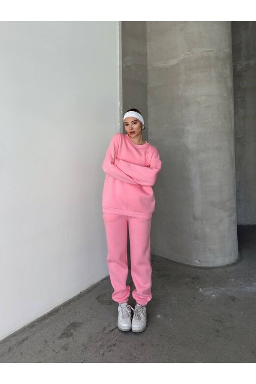 Oversize 3 İplik Şardonlu Bisiklet Yaka Eşofman Takım