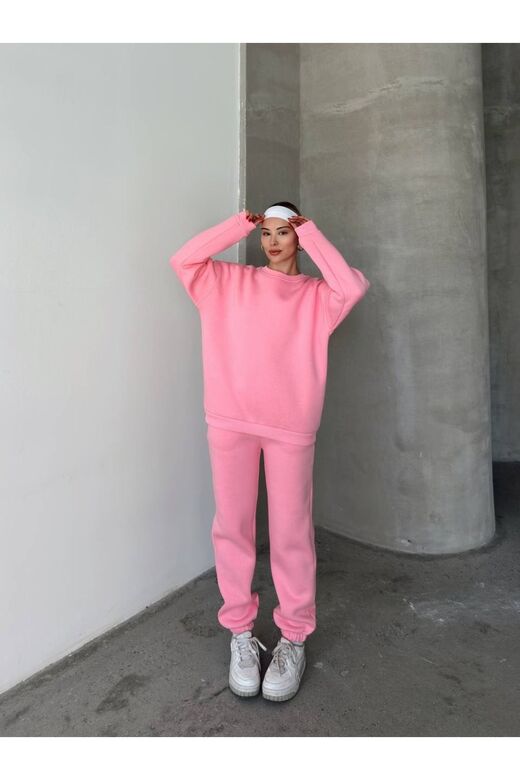 Oversize 3 İplik Şardonlu Bisiklet Yaka Eşofman Takım