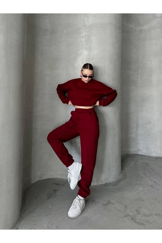 Oversize 3 İplik Şardonlu Bisiklet Yaka Eşofman Takım