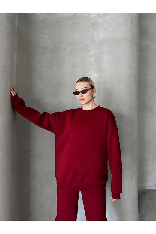 Oversize 3 İplik Şardonlu Bisiklet Yaka Eşofman Takım