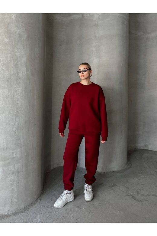 Oversize 3 İplik Şardonlu Bisiklet Yaka Eşofman Takım