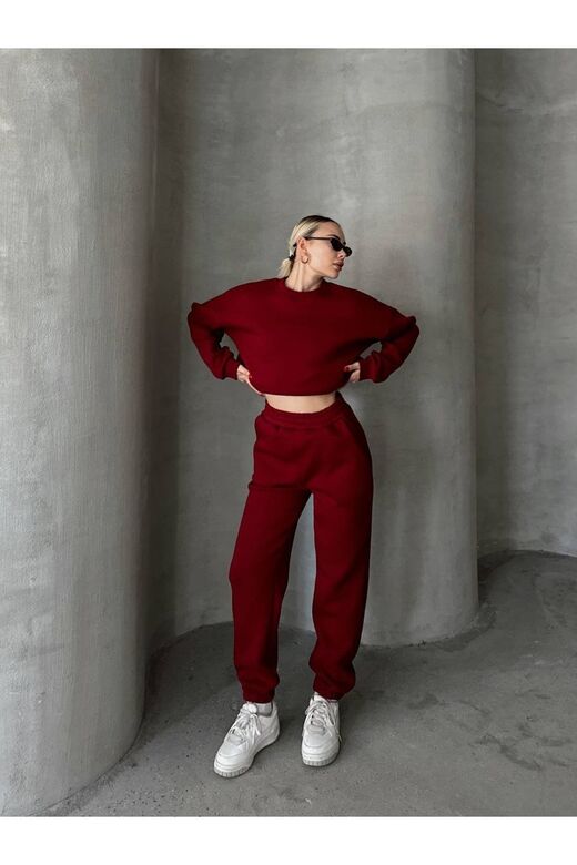 Oversize 3 İplik Şardonlu Bisiklet Yaka Eşofman Takım
