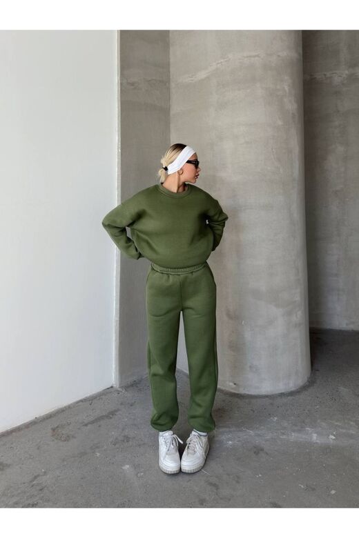 Oversize 3 I?Plik Şardonlu Bisiklet Yaka Eşofman Takım
