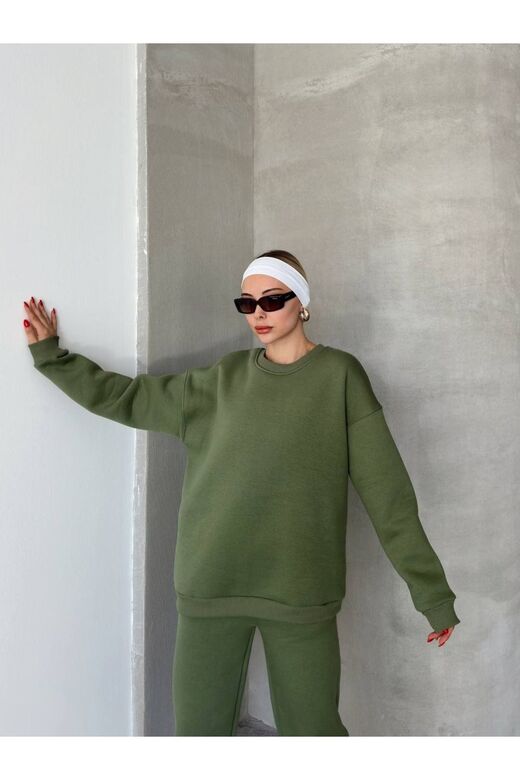 Oversize 3 I?Plik Şardonlu Bisiklet Yaka Eşofman Takım