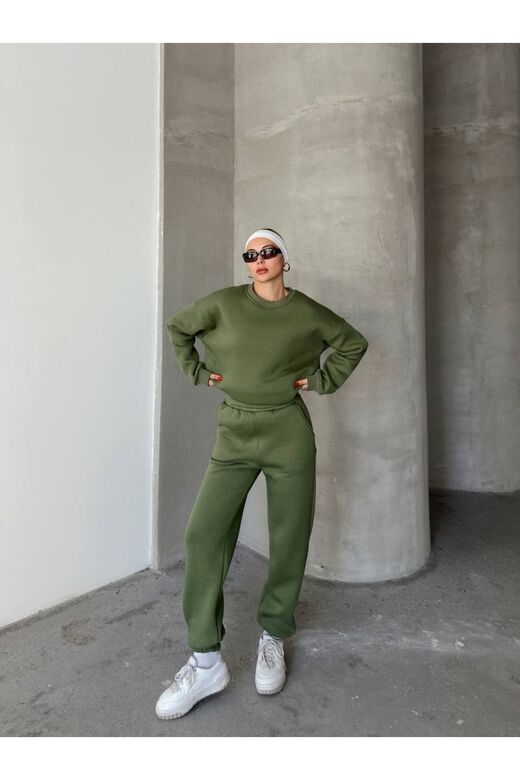 Oversize 3 I?Plik Şardonlu Bisiklet Yaka Eşofman Takım