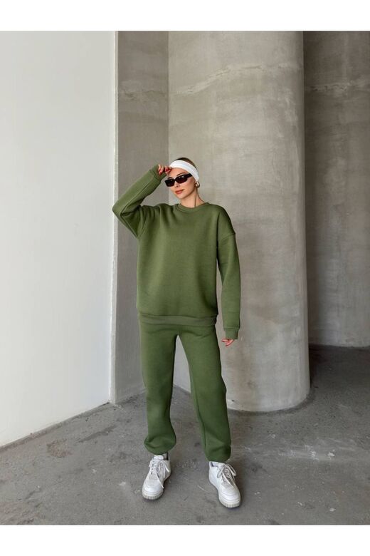 Oversize 3 I?Plik Şardonlu Bisiklet Yaka Eşofman Takım