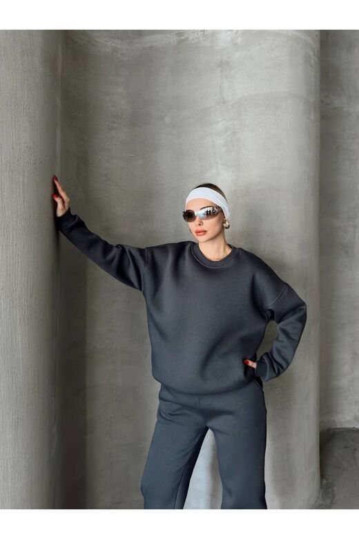 Oversize 3 İplik Şardonlu Bisiklet Yaka Eşofman Takım