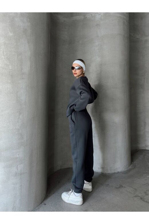 Oversize 3 İplik Şardonlu Bisiklet Yaka Eşofman Takım
