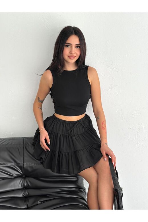 Flamlı Keten Kumaş Şort Etek