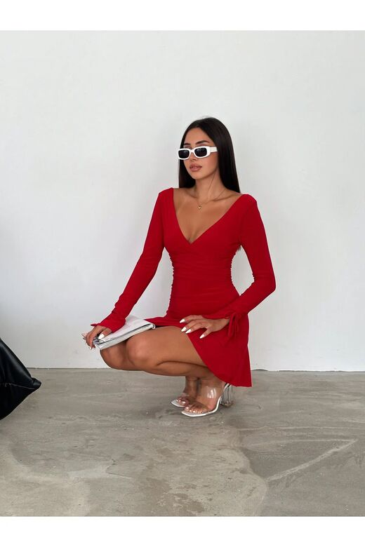 Gizemli Allure V Yaka Mini Elbise