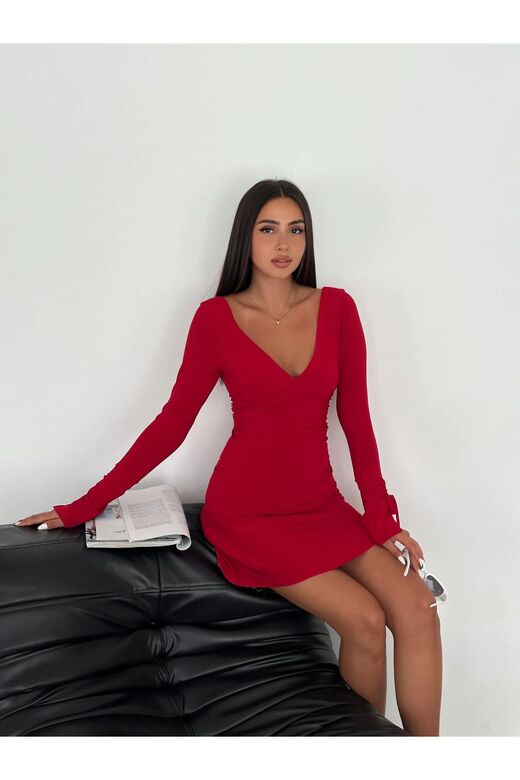 Gizemli Allure V Yaka Mini Elbise