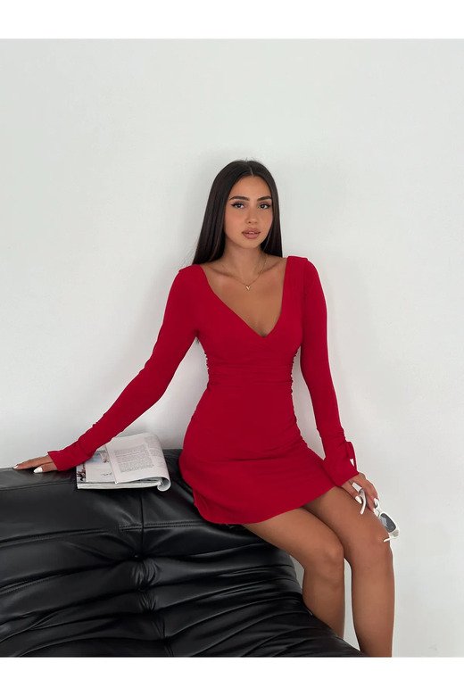 Gizemli Allure V Yaka Mini Elbise