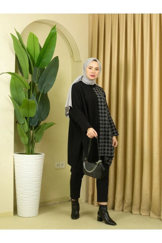 Triko Kaz Ayağı Panço Tunik