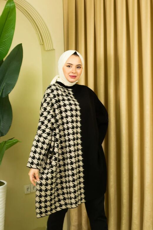 Triko Kaz Ayağı Panço Tunik