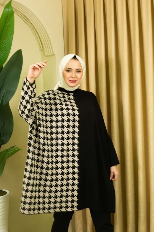 Triko Kaz Ayağı Panço Tunik