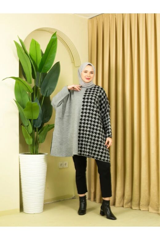 Triko Kaz Ayağı Panço Tunik