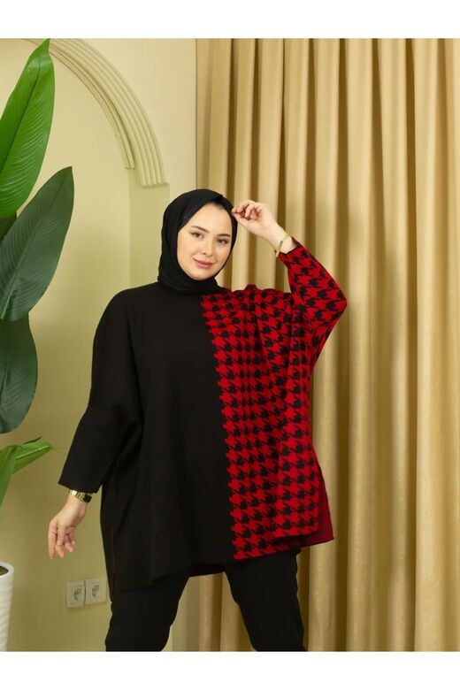 Triko Kaz Ayağı Panço Tunik
