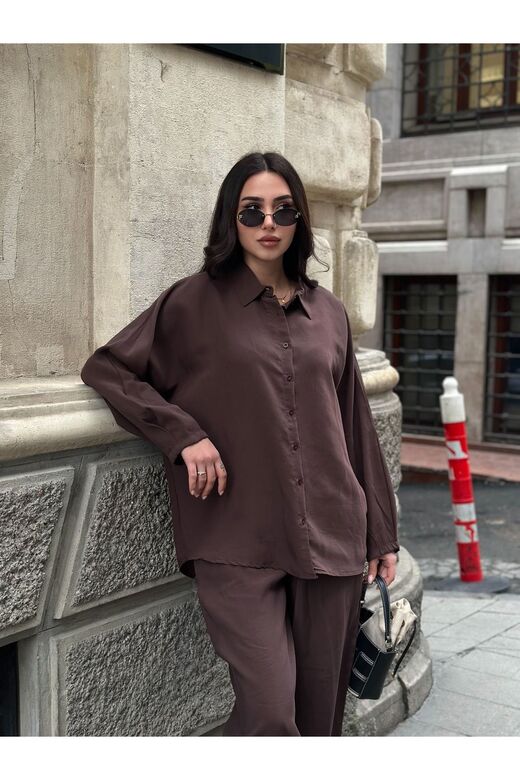 Yumuşak Doku Modal Kumaş Şalvarlı Gömlek Takım