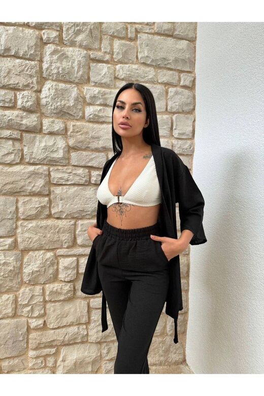Kimono Bambu Keten Gömlekli Pantolunlu Takım