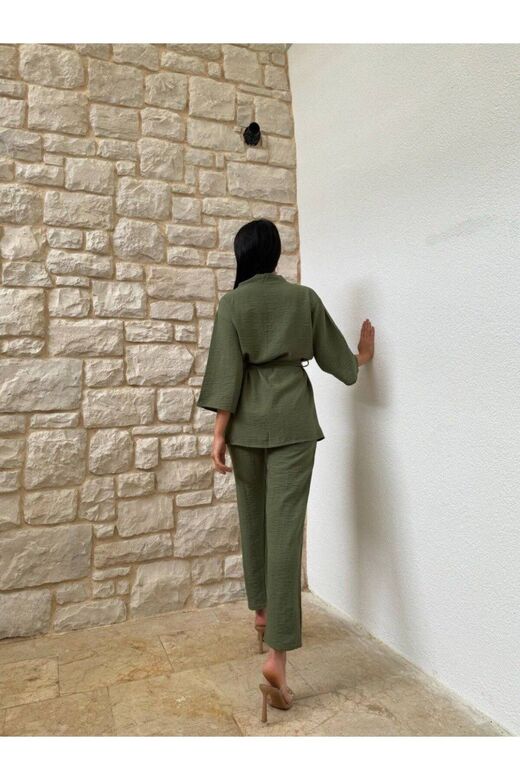 Kimono Bambu Keten Gömlekli Pantolunlu Takım
