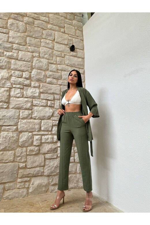 KİMONO BAMBU KETEN GÖMLEKLİ PANTOLUNLU TAKIM