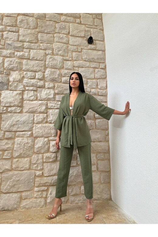 KİMONO BAMBU KETEN GÖMLEKLİ PANTOLUNLU TAKIM