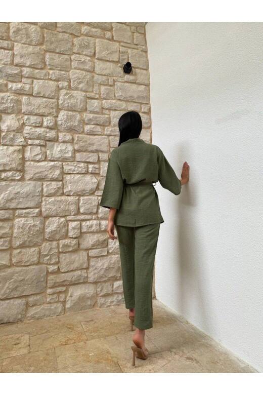 KİMONO BAMBU KETEN GÖMLEKLİ PANTOLUNLU TAKIM