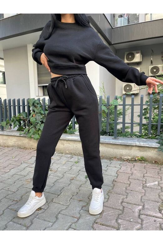 3 İplik Şardunlu Crop Eşofman Takım