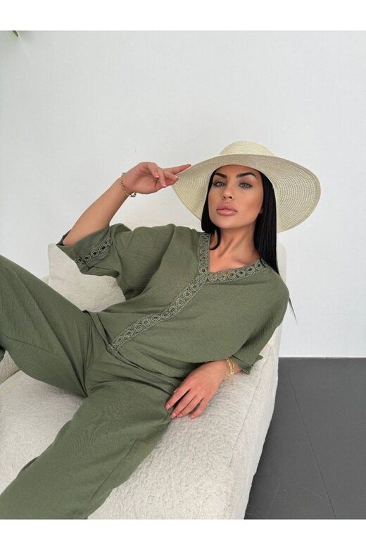 Dantelli Pantolunlu Keten Takım