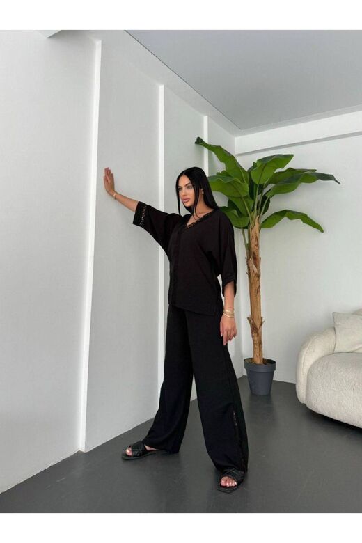 Dantelli Pantolunlu Keten Takım