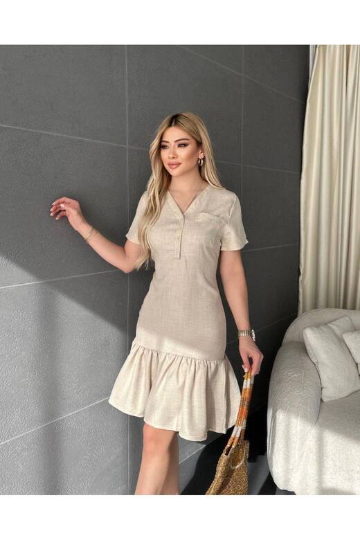 KADIN KETEN DÜĞMELİ ELBİSE
