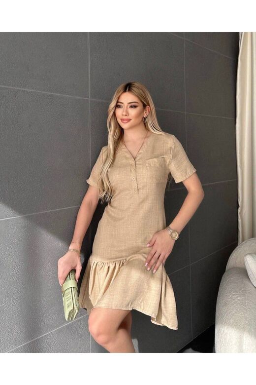 Kadın Keten Düğmeli Elbise