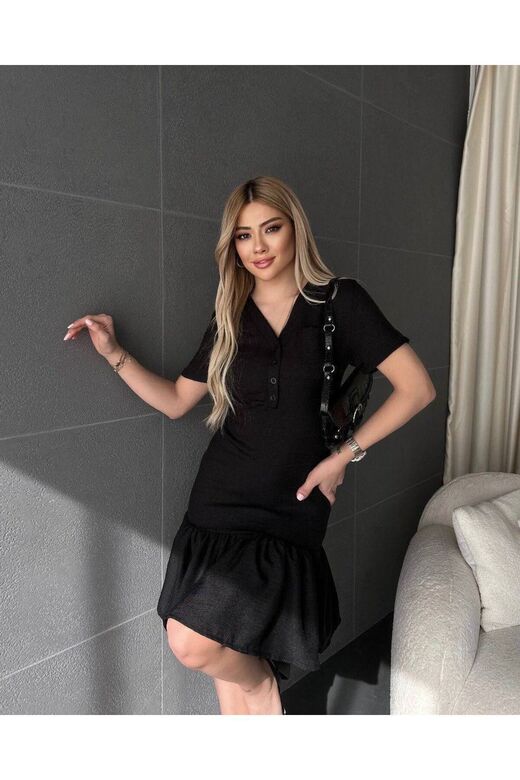 Kadın Keten Düğmeli Elbise
