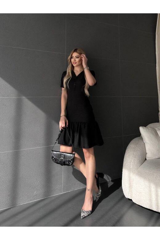 KADIN KETEN DÜĞMELİ ELBİSE