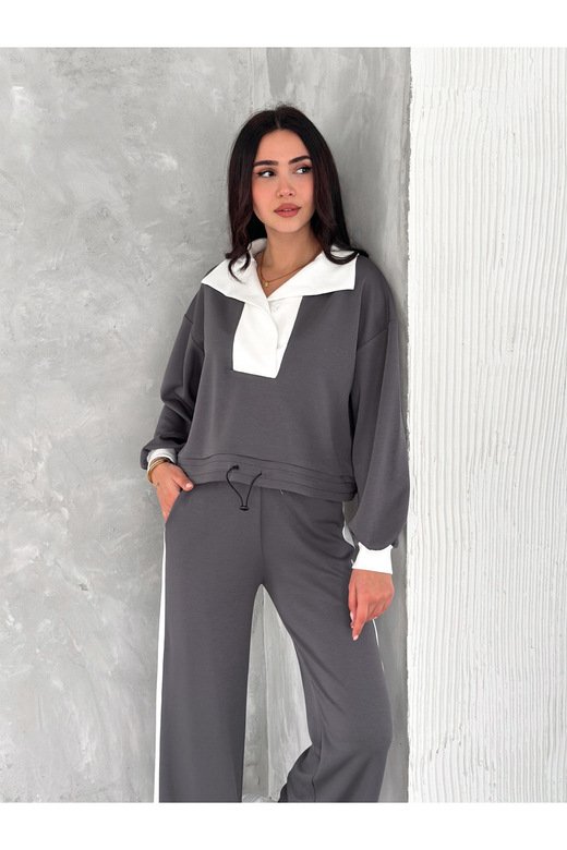 DEVRİK YAKA GARNİLİ GENİŞ ŞERİTLİ YUMUŞAK DOKU MODAL KUMAŞ EŞOFMAN TAKIM