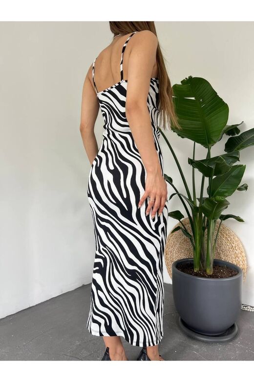 Zebra Desen Yırtmaçlı Elbise
