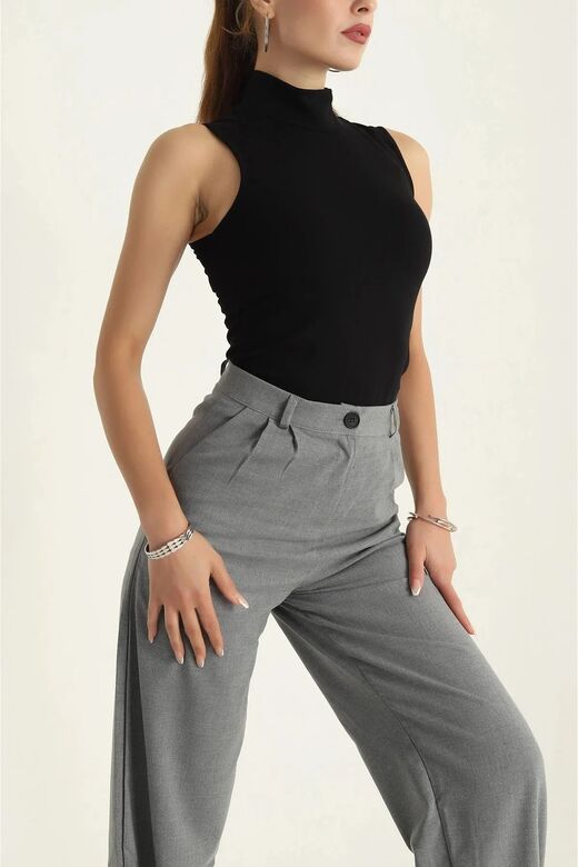 Balıkçı Yaka Likralı Kolsuz Body
