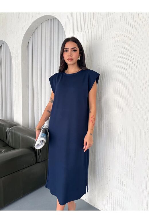 Yumuşak Doku Yırtmaçlı Vatkalı Modal Kumaş Midi Elbise Doku
