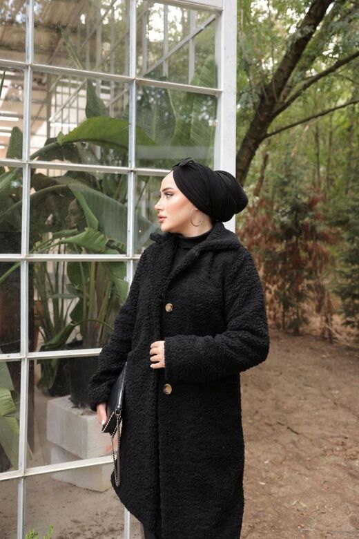 Cepli Kruvaze Yaka Düğmeli   Peluş Mont