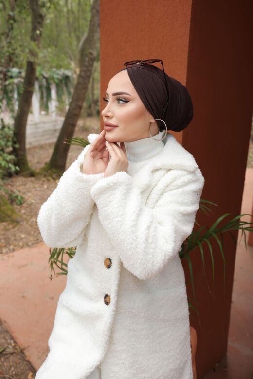 Cepli Kruvaze Yaka Düğmeli   Peluş Mont