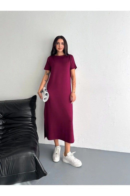 YUMUŞAK DOKU YIRTMAÇLI MODAL KUMAŞ MİDİ ELBİSE